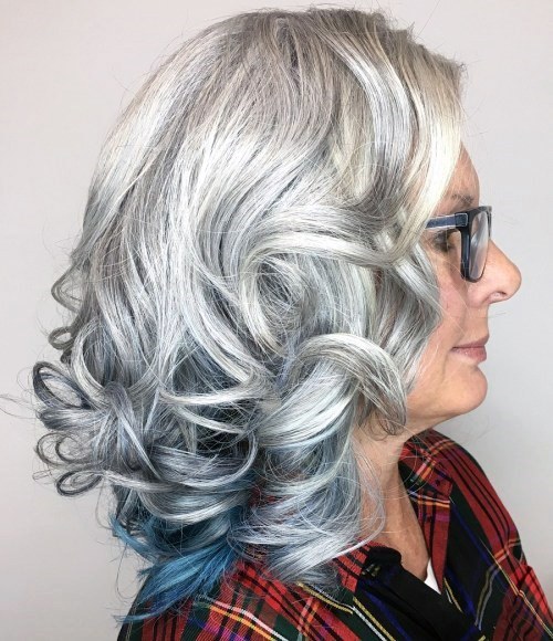 Silver Foxette With Blue Highlights Medium Length Hairstyles For Women Over 50