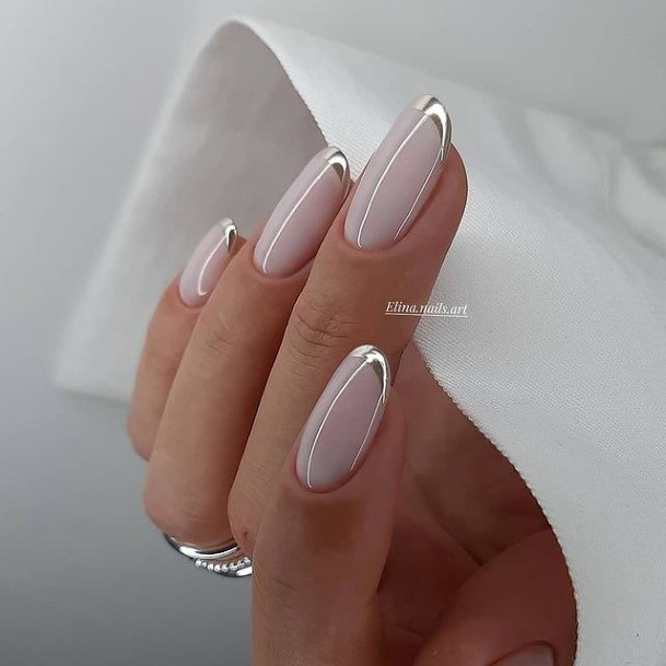 Silver French Tip Girls Nail Ideas