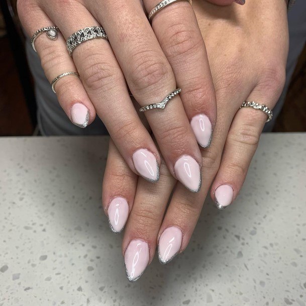 Silver French Tip Womens Feminine Silver French Tip Nails