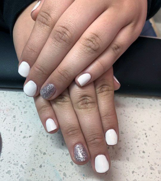 Silver Gleam And White Gel Nail Ideas For Women