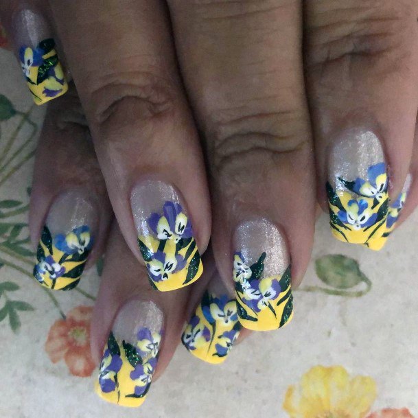 Silver Glitter And Yellow Orchid Nails