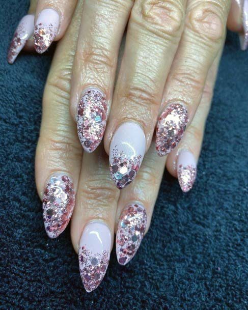 Silver Glitters On Beautiful Sharp Nails For Women