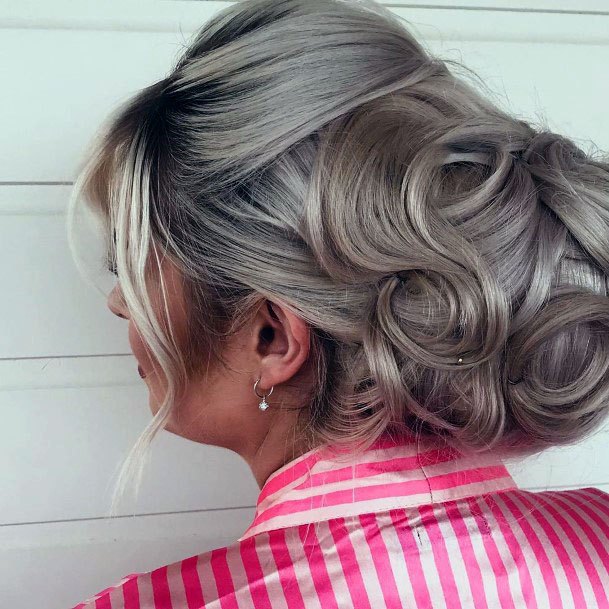 Silver Haired Chignon With Ringlets Hairstyle Women