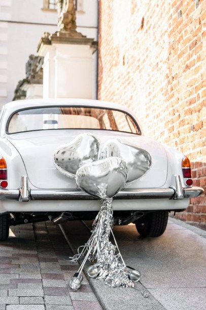 Silver Heart Balloons Wedding Car Decorations