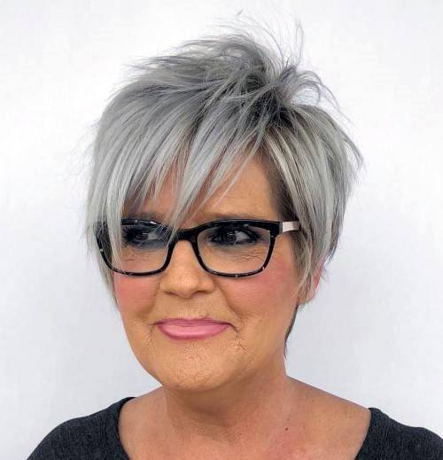 Silver Long Pixie Hairstyles Fot Over 50 With Round Face Women