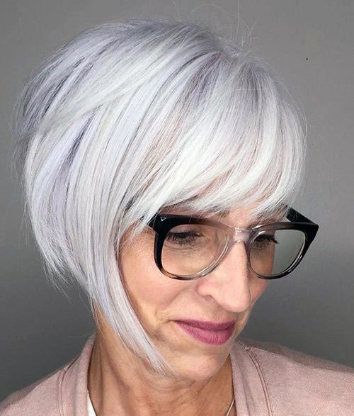 Silver Natural Side Swept Bob Short Hairstyles For Women Over 60