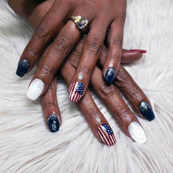 Silver Splattered 4th Of July Nails