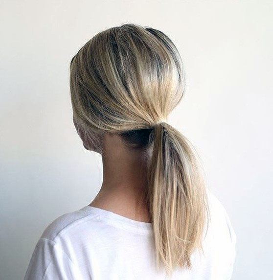 Silver Straight Low Ponytail Hairstyle Women