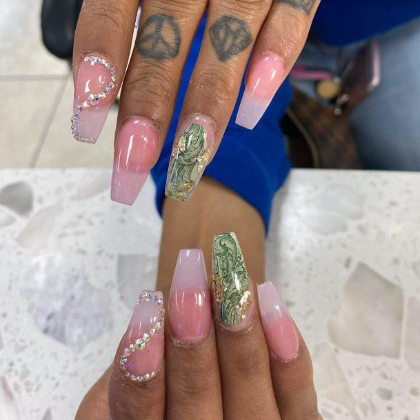 Silver Swirls And Clear Pink Nails Women
