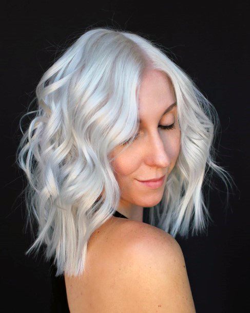 Silver Wavy Straight Parted Modern Hairstyle Women