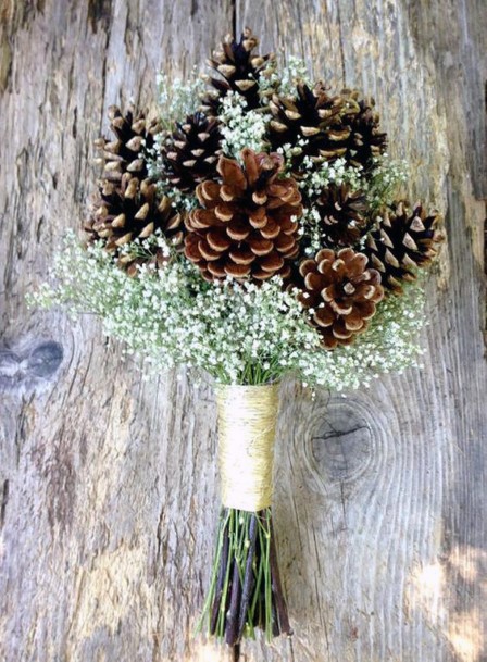 Simple And Cute Pine Cone And Babies Breath Bouquet Inspiration