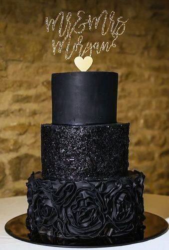 Simple And Elegant Black Tiered With Gold Topper Wedding Cake Ideas