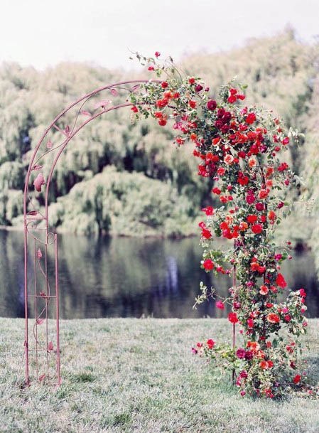 Simple Arch With Red Flowers Wedding