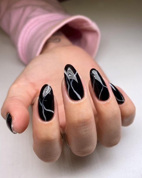 Simple Black And White Marble Nail For Women