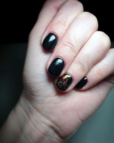 Simple Black Gel Sparkling Gold Glitter Gell Nail Design For Girls