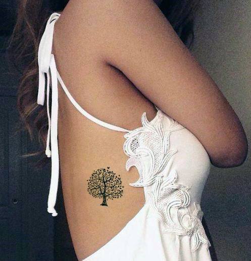 Simple Black Life Tree Tattoo Womens Torso