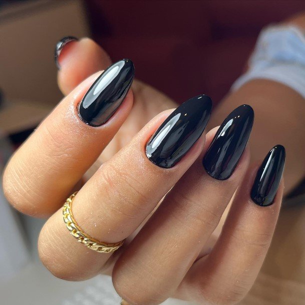 Simple Black Oval Nail For Women