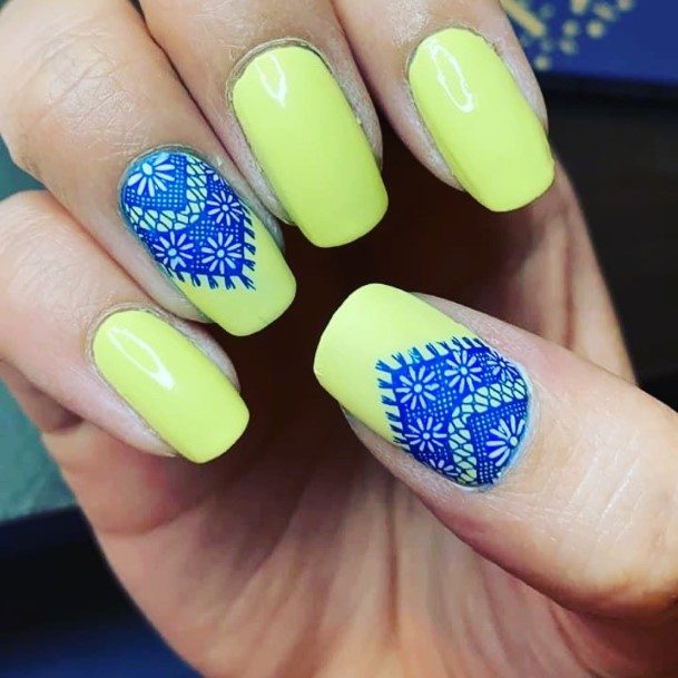 Simple Blue And Yellow Nail For Women