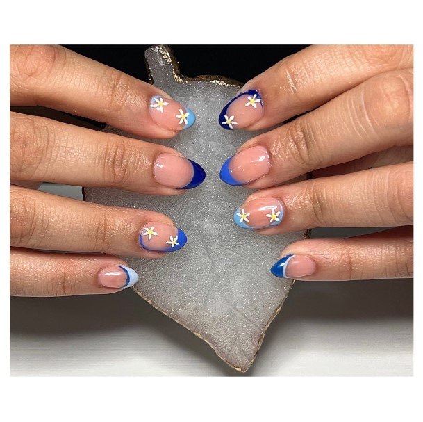 Simple Blue French Tip Nail For Women