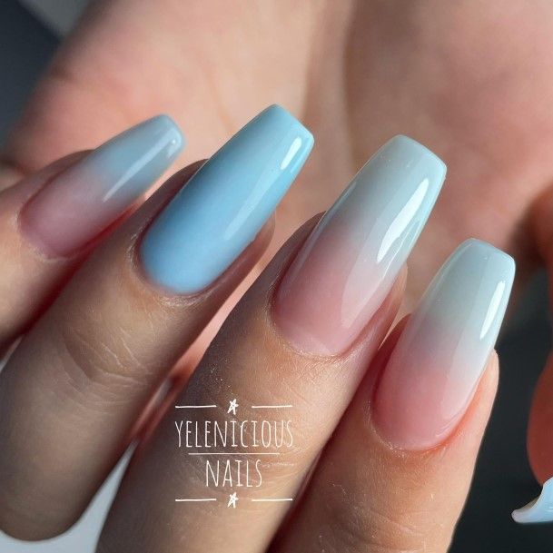 Simple Blue Ombre Nail For Women