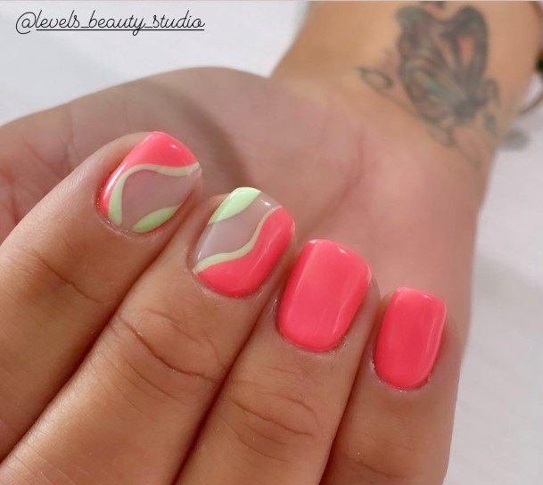 Simple Bright Coral Nail For Women