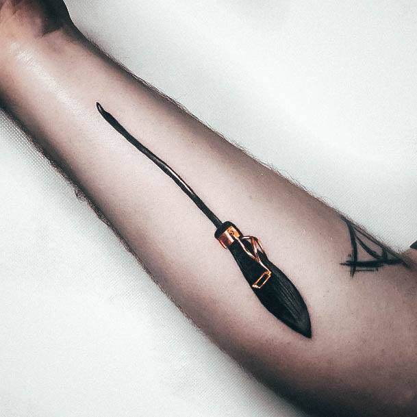 Simple Broom Tattoo For Women