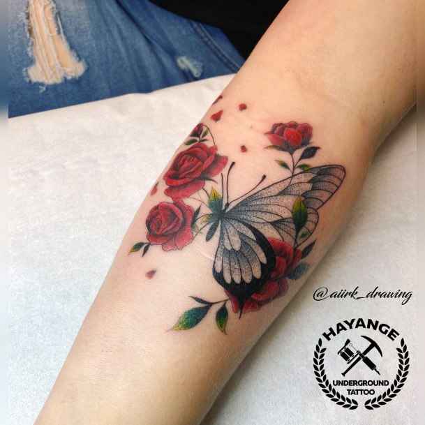 Simple Butterfly Flower Tattoo For Women