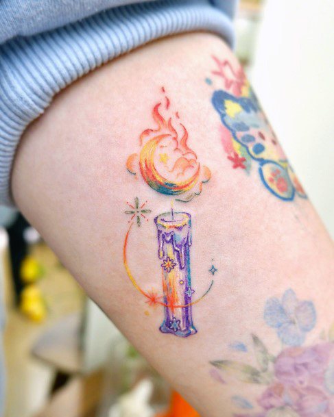 Simple Candle Tattoo For Women