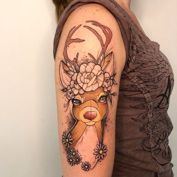 Simple Caribou Reindeer Tattoo For Women