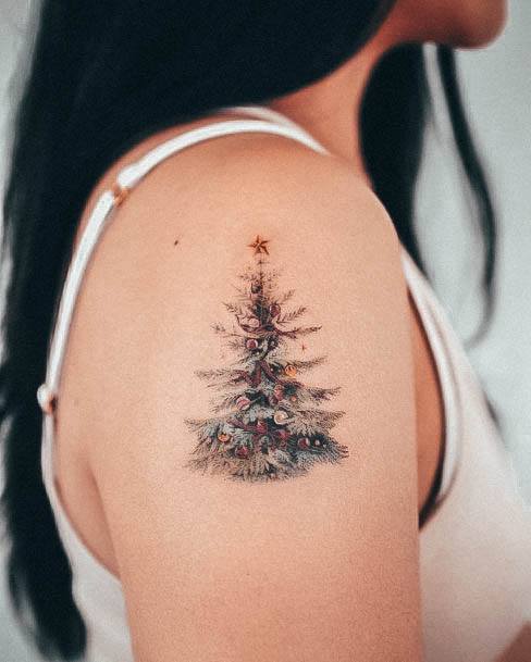 Simple Christmas Tree Tattoo For Women