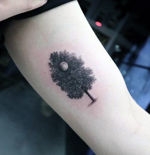 Simple Cloudy Grey Tree Tattoo Womens Arms