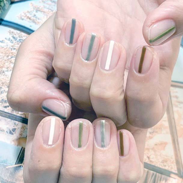 Simple Colored Strokes On Nude Nails