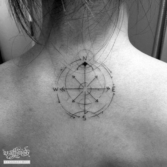 Simple Compass Tattoo Womens Back
