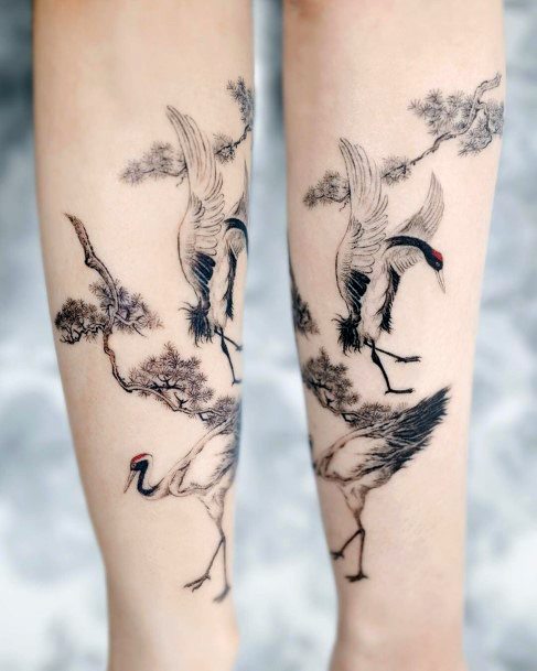 Simple Crane Tattoo For Women