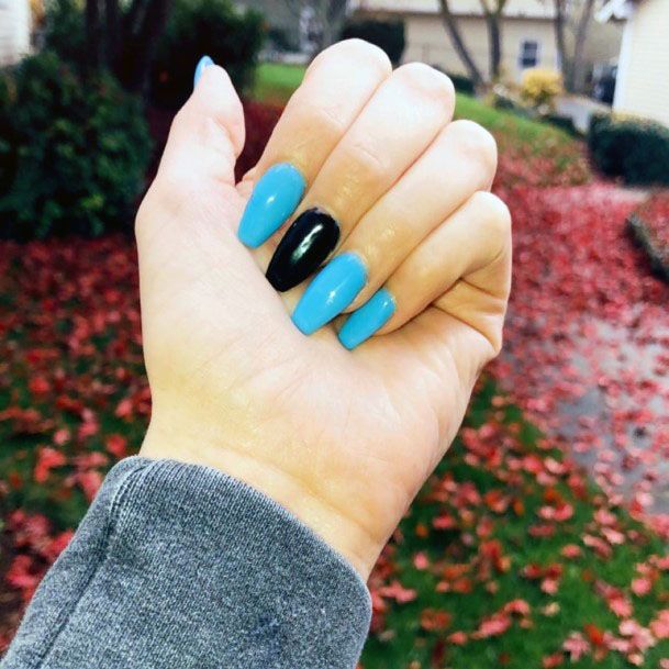 Simple Cute Blue And Black Nails For Girls