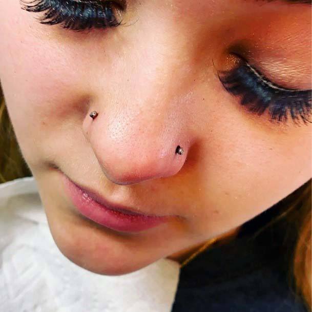 Simple Cute Double Nostril Body Piercing Design For Girls