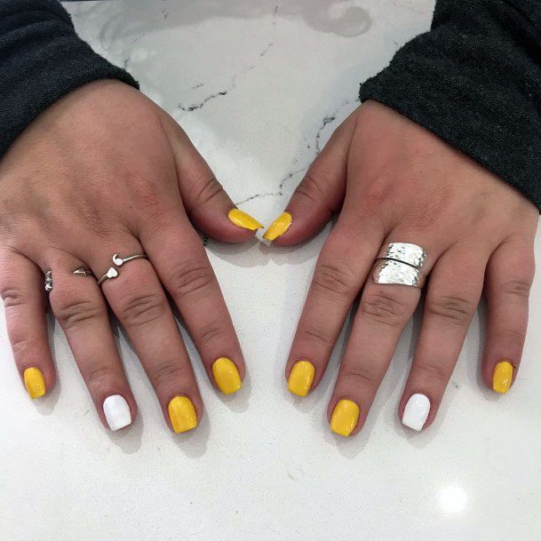 Simple Cute Yellow And White Nail Design For Women