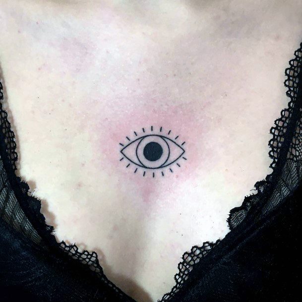 Simple Eye Tattoo On Womens Chest