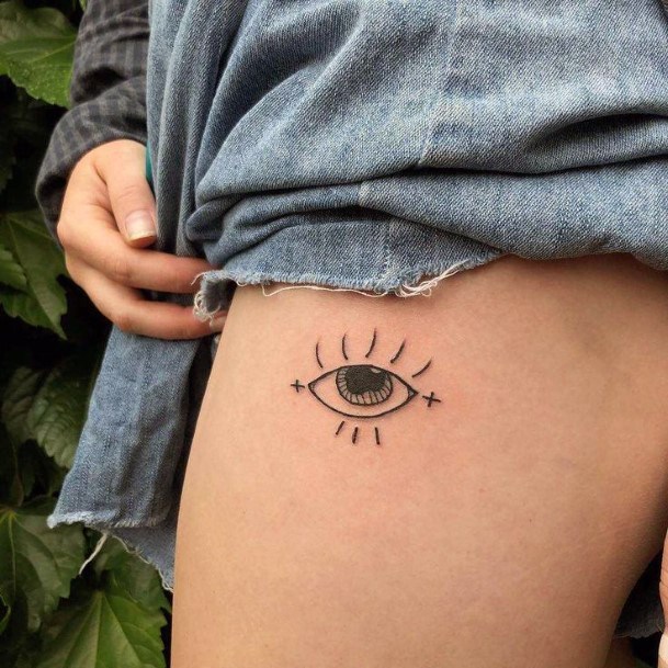 Simple Eye Tattoo Womens Thighs