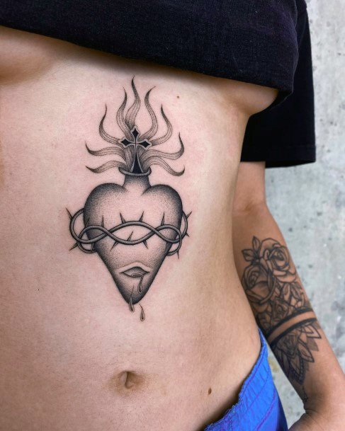 Simple Flaming Heart Tattoo For Women