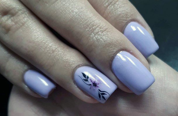 Simple Floral Design On Light Purple Nails