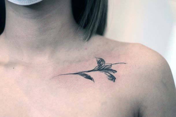 Simple Floral Tattoo Womens Collarbone