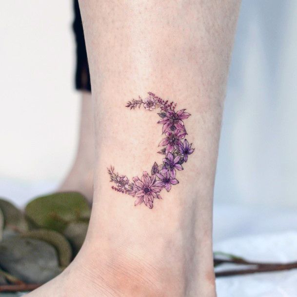 Simple Flower Moon Tattoo For Women