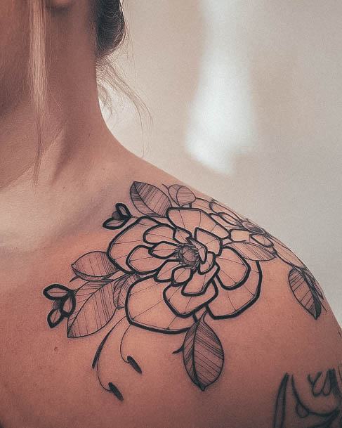 Simple Flower Shoulder Tattoo For Women