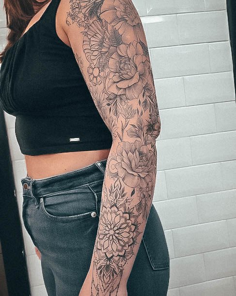 Simple Flower Sleeve Tattoo For Women