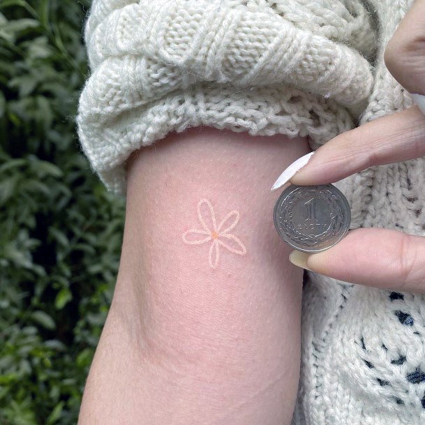 Simple Flower Tattoo White Ink Womens Arms