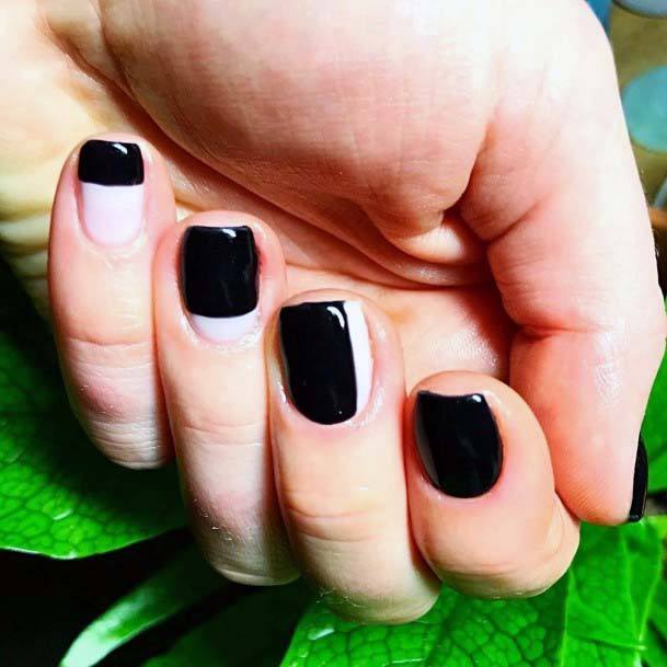 Simple Geometric Black And White Nails