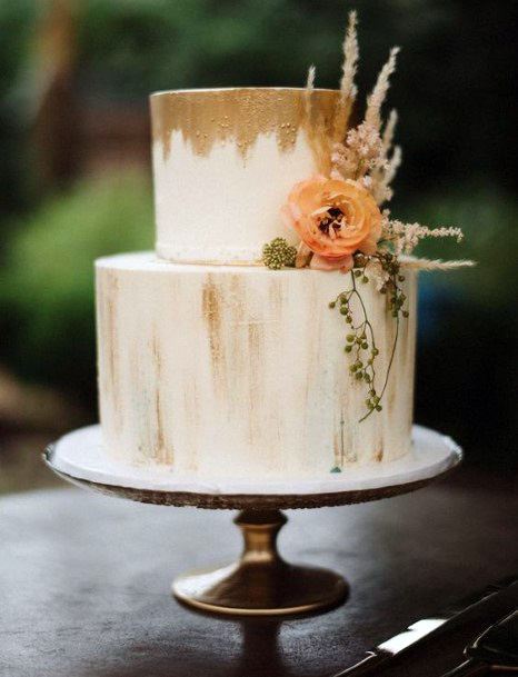 Simple Gold And White Wedding Cake