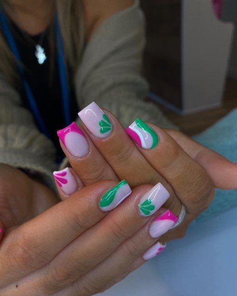 Simple Green And Pink Nail For Women