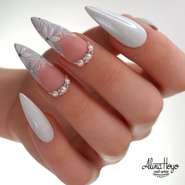 Simple Grey And White Nail For Women